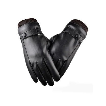Winter Fashion Gloves, Black Leather Driving Gloves, Thin Style Full Finger Touchscreen Men Gloves Non Slip