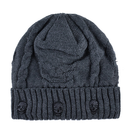 Winter Beanies Men Knitted Skull Pattern Solid Color Hat With Metal Skulls Skullies Beanies Men's Knit Thick Hats