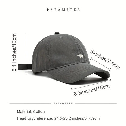 Breathable Adjustable Bear Embroidered Cap Sun Protective Stylish Baseball Hat For Men Women Casual