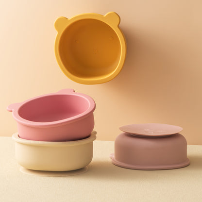 Training Baby Stuff Cartoon Cute Bear, Silicone Baby Tableware, Shape Bowl Toddler Tableware, Suction Dinner Set Eating