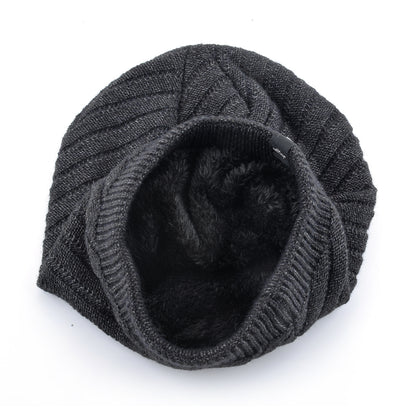 Knitting Striped Winter Knitted Beanie, Outdoor Warm Mens Thick Hats, Double Layers With Velvet Ski Beanies For Men