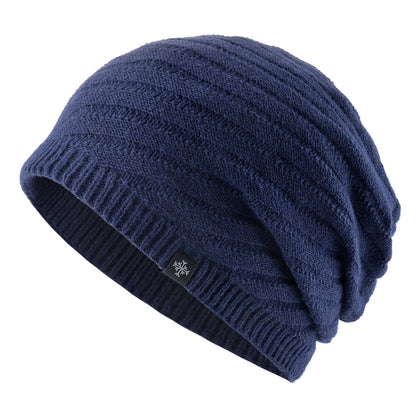 Knitting Striped Winter Knitted Beanie, Outdoor Warm Mens Thick Hats, Double Layers With Velvet Ski Beanies For Men