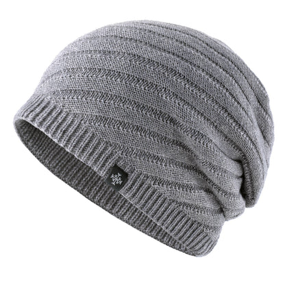 Knitting Striped Winter Knitted Beanie, Outdoor Warm Mens Thick Hats, Double Layers With Velvet Ski Beanies For Men