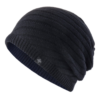 Knitting Striped Winter Knitted Beanie, Outdoor Warm Mens Thick Hats, Double Layers With Velvet Ski Beanies For Men