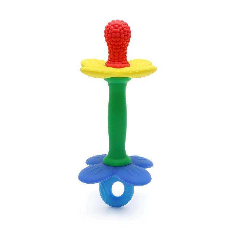 Safe Soft Chewing Toy for Soothing Sore Gums, New 2 in 1 Baby Silicone Flower Teether, BPA Free Easy to Hold Teething