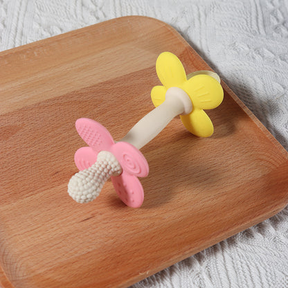 Safe Soft Chewing Toy for Soothing Sore Gums, New 2 in 1 Baby Silicone Flower Teether, BPA Free Easy to Hold Teething