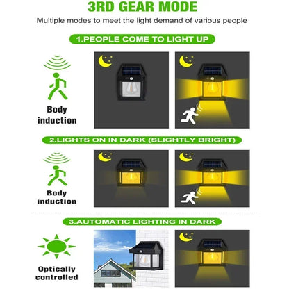 Solar Powered, Waterproof Outdoor, Wall Light with Motion Sensor, Tungsten Filament, Garden Yard Decoration, LED Lamp