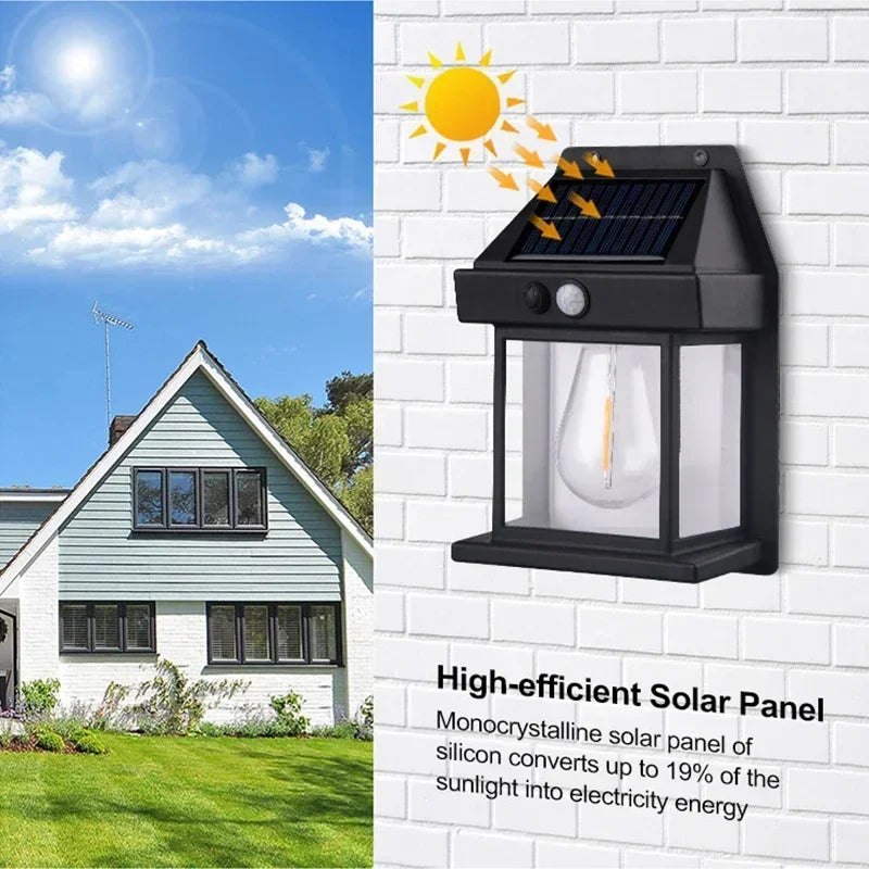 Solar Powered, Waterproof Outdoor, Wall Light with Motion Sensor, Tungsten Filament, Garden Yard Decoration, LED Lamp