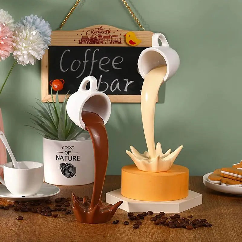 Spilling Magic Pouring Splash, Floating Spilling Coffee Cup, Kitchen Sculpture Decoration, Creative Desktop Home Decor