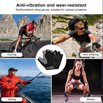 Fingerless Gloves, Shock Absorbing Sports Gloves, Anti Slip Gym Gloves, Breathable Training Gloves for Weight Cycling