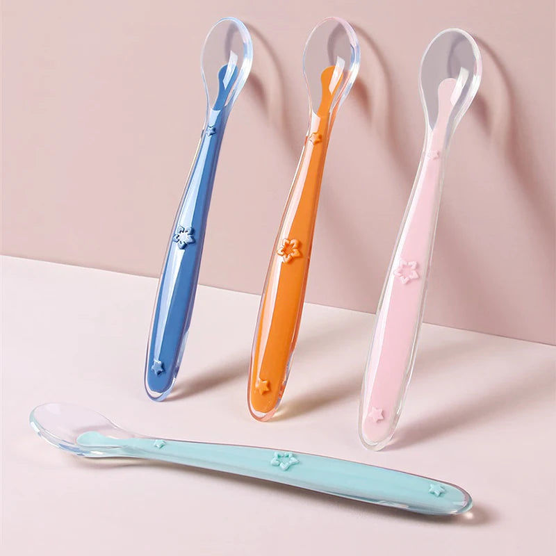 Set Stars Tableware for Babies, Baby Silicone Spoon Learning Spoon, Baby Reborn Silicone Training Spoon