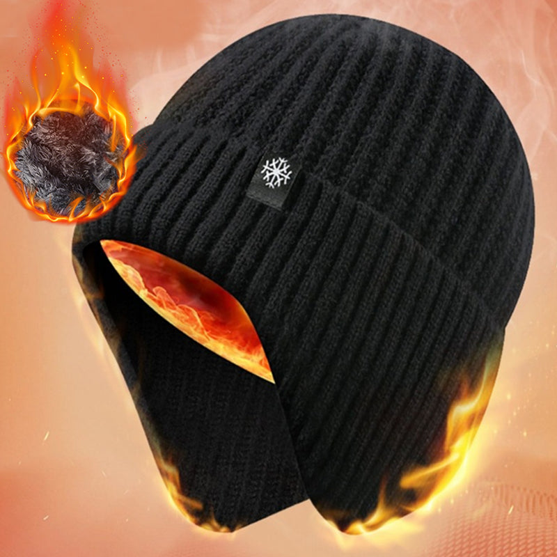 Velvet Warm Ear Hood Integrated Hat, Outdoor Men Winter Knitted Hat, Outdoor Sports Bicycle Skiing Running Cold Cap
