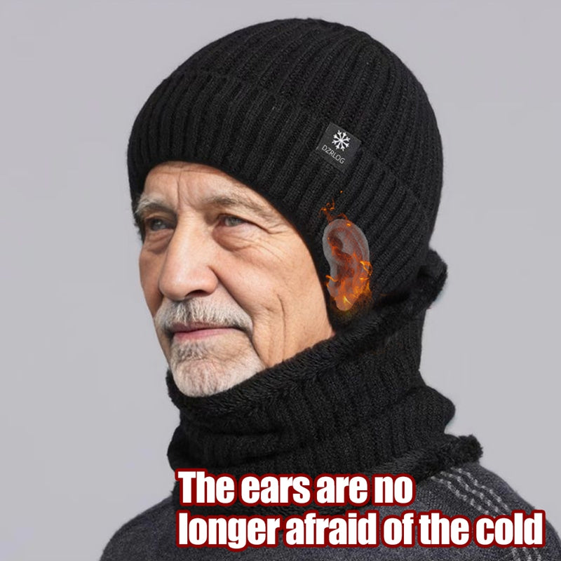 Velvet Warm Ear Hood Integrated Hat, Outdoor Men Winter Knitted Hat, Outdoor Sports Bicycle Skiing Running Cold Cap