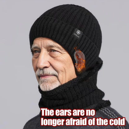 Velvet Warm Ear Hood Integrated Hat, Outdoor Men Winter Knitted Hat, Outdoor Sports Bicycle Skiing Running Cold Cap