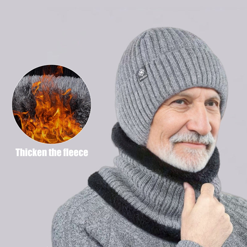 Velvet Warm Ear Hood Integrated Hat, Outdoor Men Winter Knitted Hat, Outdoor Sports Bicycle Skiing Running Cold Cap