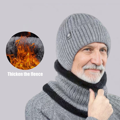 Velvet Warm Ear Hood Integrated Hat, Outdoor Men Winter Knitted Hat, Outdoor Sports Bicycle Skiing Running Cold Cap
