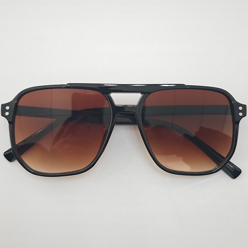 Women Square Sun Glasses, Retro Polygon Eyeglasses, Men Double Beam Sunglasses, Vintage Fashion Black Ladies Shades