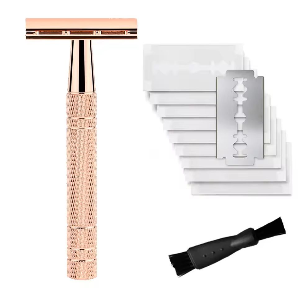 Womens Reusable Double Edge Safety Razor Set With 10 Blades 12