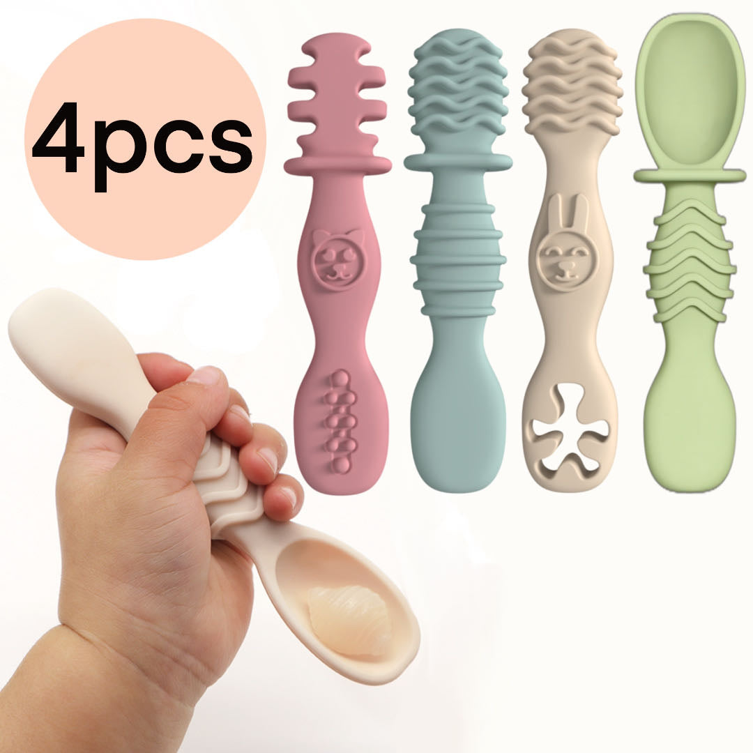 Training spoon for babies over 6 months old, silicone baby food spoon, Christmas gift pick, easy to grip tableware