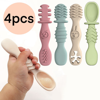 Training spoon for babies over 6 months old, silicone baby food spoon, Christmas gift pick, easy to grip tableware