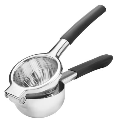 Manual Citrus Juicer Durable Metal, LemonSqueezerStainless Steel LARGE, PremiumQuality Silver Juicing Bowl, Non SlipGrip