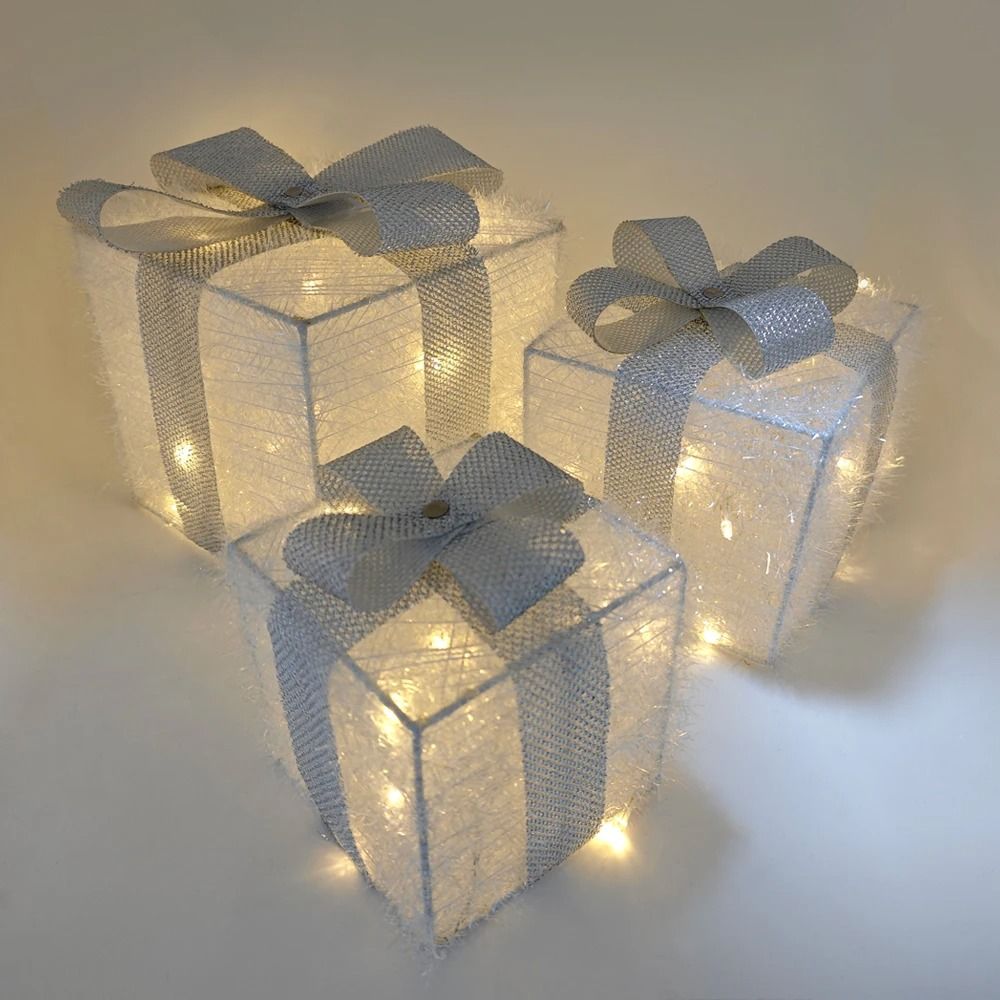 Set Of 3 Christmas Lighted Gift Box Set LED Holiday Decoration For Home And Yard 6