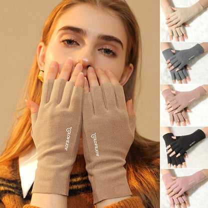 Semi Finger Short Mittens, German Velvet Touchscreen, Autumn Winter Solid Color, Half Finger Gloves