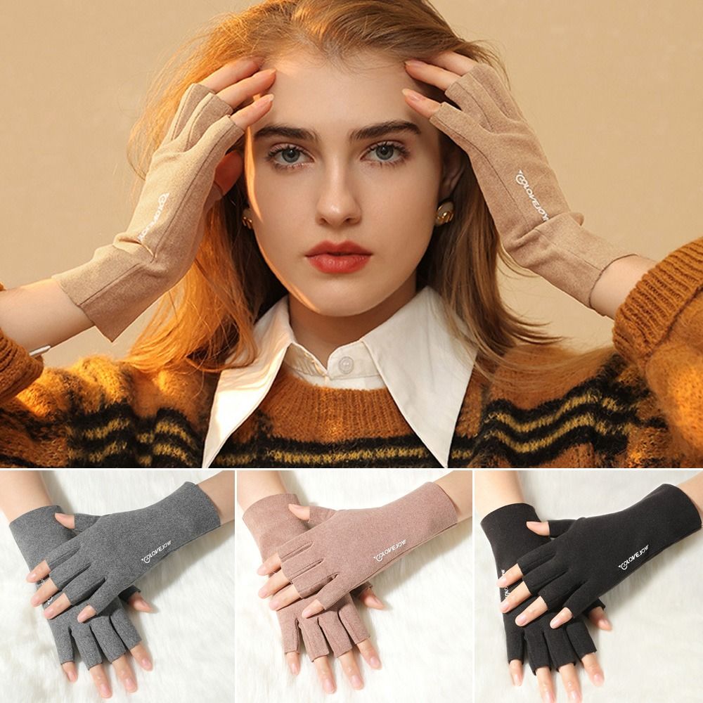 Semi Finger Short Mittens, German Velvet Touchscreen, Autumn Winter Solid Color, Half Finger Gloves