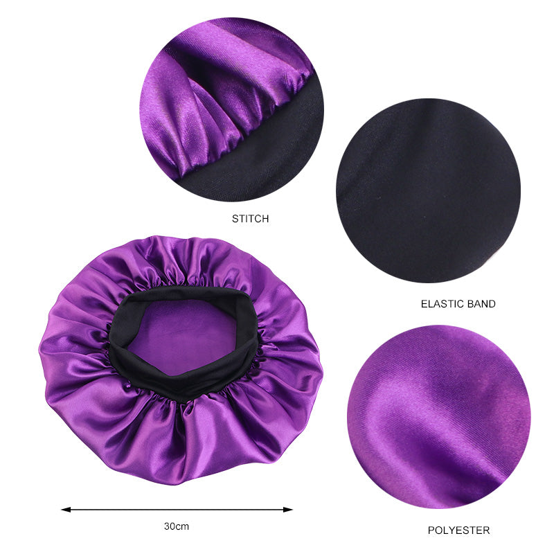 Women Satin Solid Bonnets Wide Brimmed Sleeping Hat Hair Care Bonnet Unisex Head Wrap Elastic Band  1