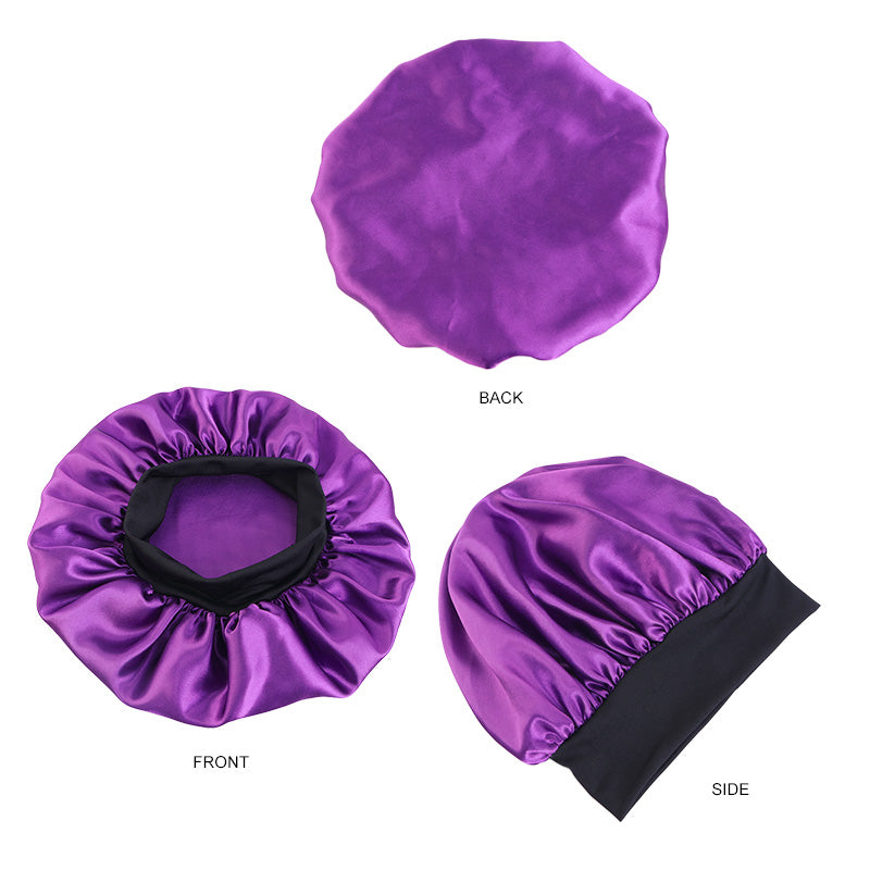 Women Satin Solid Bonnets Wide Brimmed Sleeping Hat Hair Care Bonnet Unisex Head Wrap Elastic Band  2