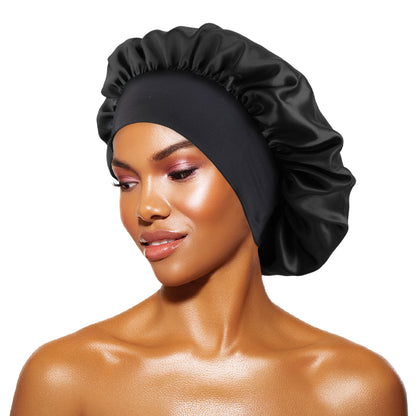 Women Satin Solid Bonnets Wide Brimmed Sleeping Hat Hair Care Bonnet Unisex Head Wrap Elastic Band  9