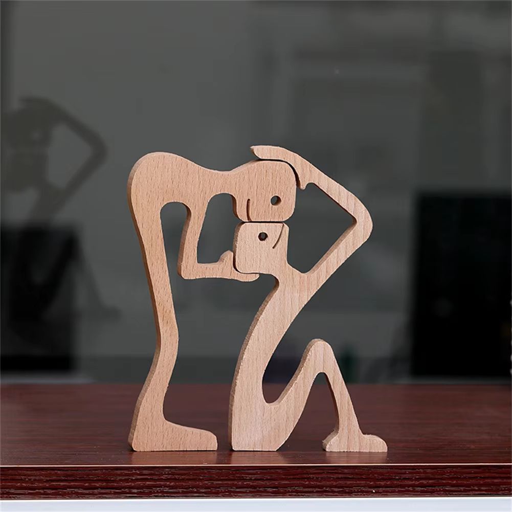 Family Puppy Wood Dog Craft Figurine Desk Ornament 1