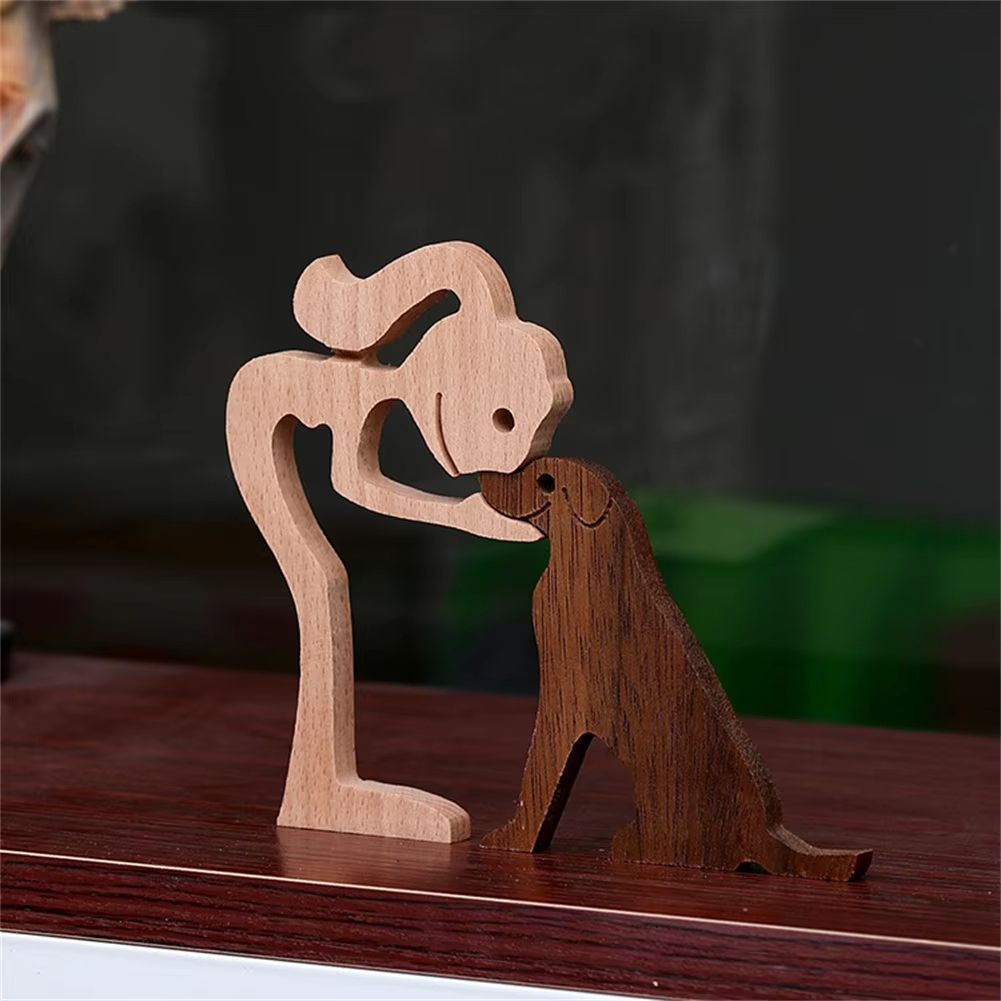 Family Puppy Wood Dog Craft Figurine Desk Ornament 2