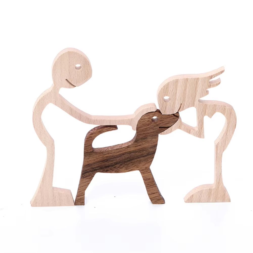 Family Puppy Wood Dog Craft Figurine Desk Ornament 7