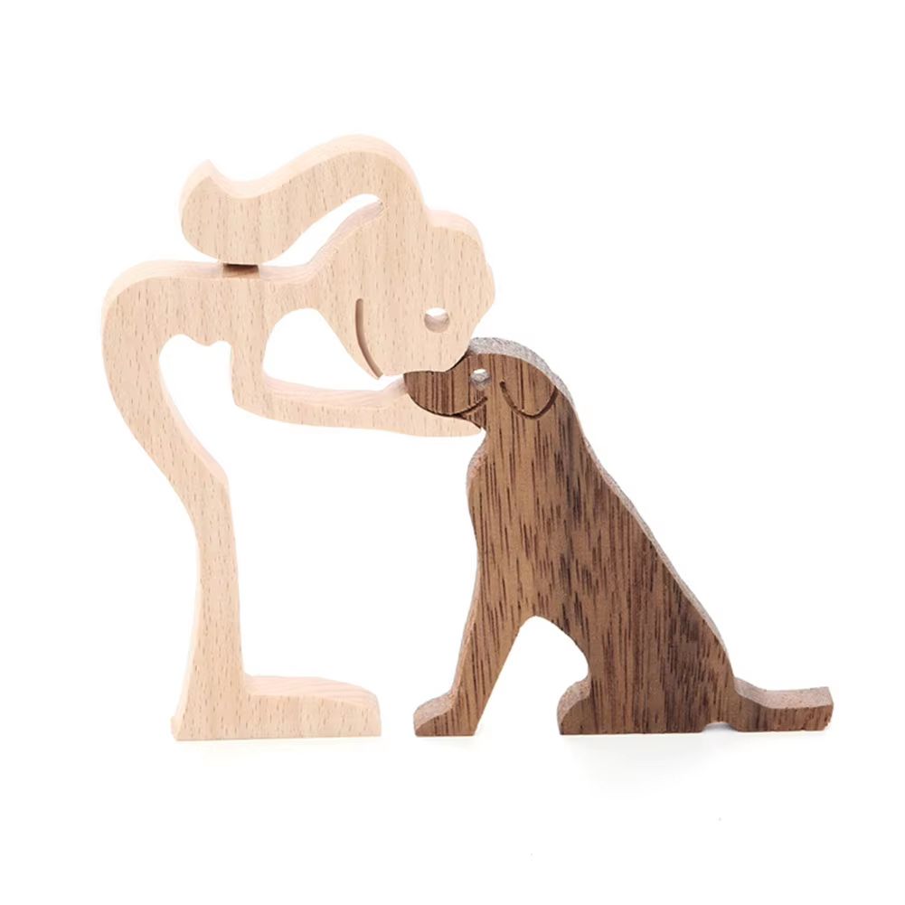Family Puppy Wood Dog Craft Figurine Desk Ornament 8