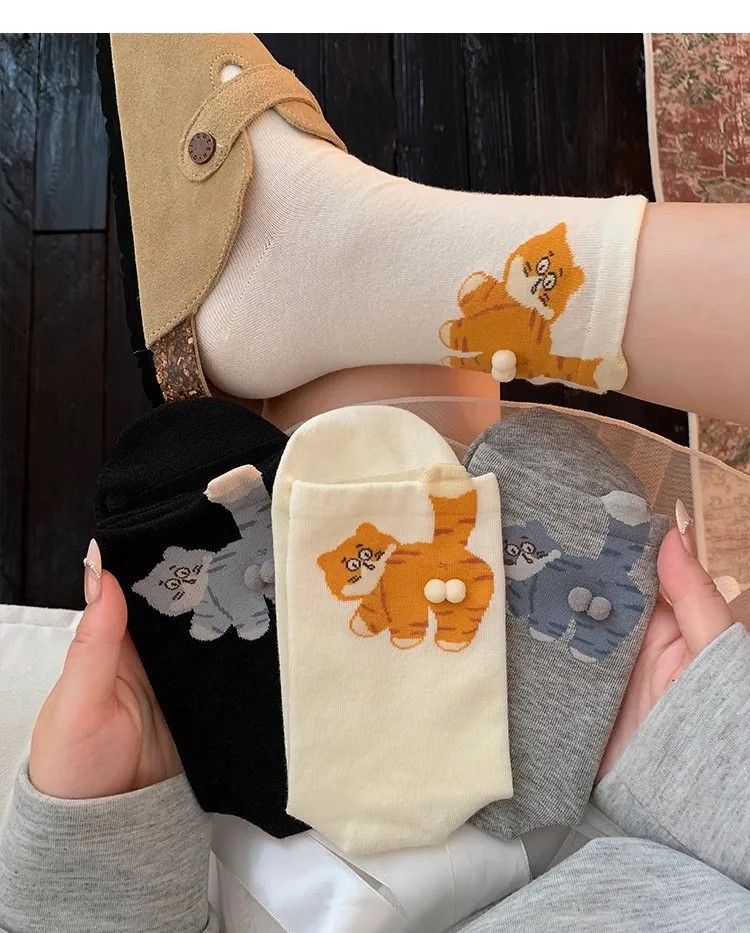 Purrfect Cat Mid-Tube Socks – Soft, Sweat-Absorbing Couples Pack