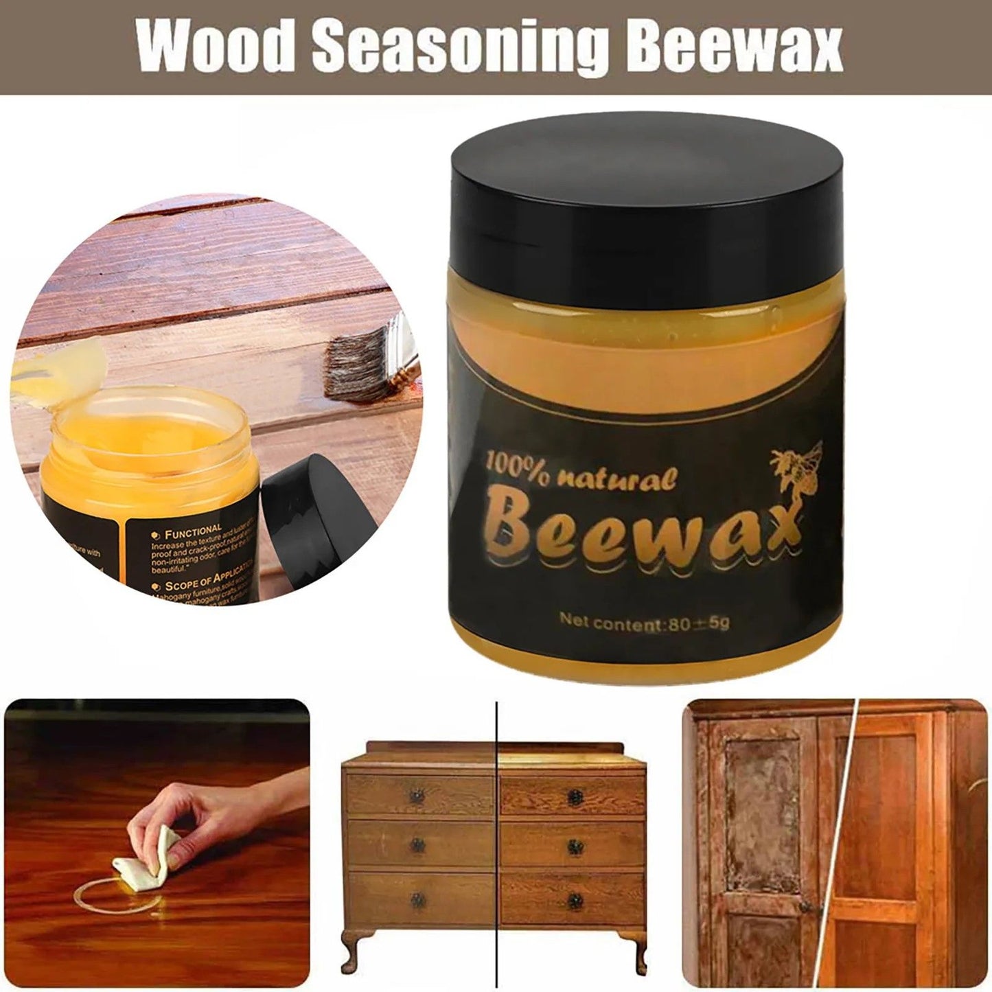 Natural Thrive Wood Furniture Wax, Premium Beeswax Furniture Polish & Complete Wood Care Solution