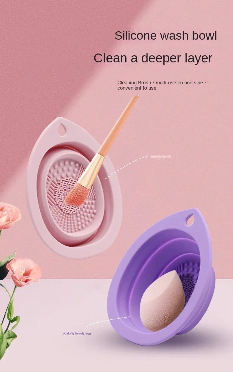 Premium Silicone Makeup Brush Cleaning Bowl & Powder-Puff Scrubber, the ultimate foldable tool for spotless brushes