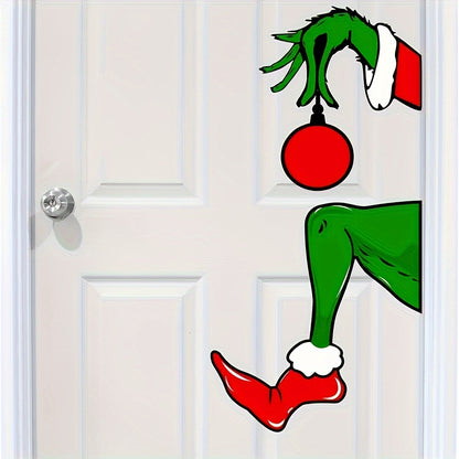 Christmas Decorations Welcome to Whoville, Furry Green Santa Lair Decal Art, Waterproof Christmas Stickers for Holiday
