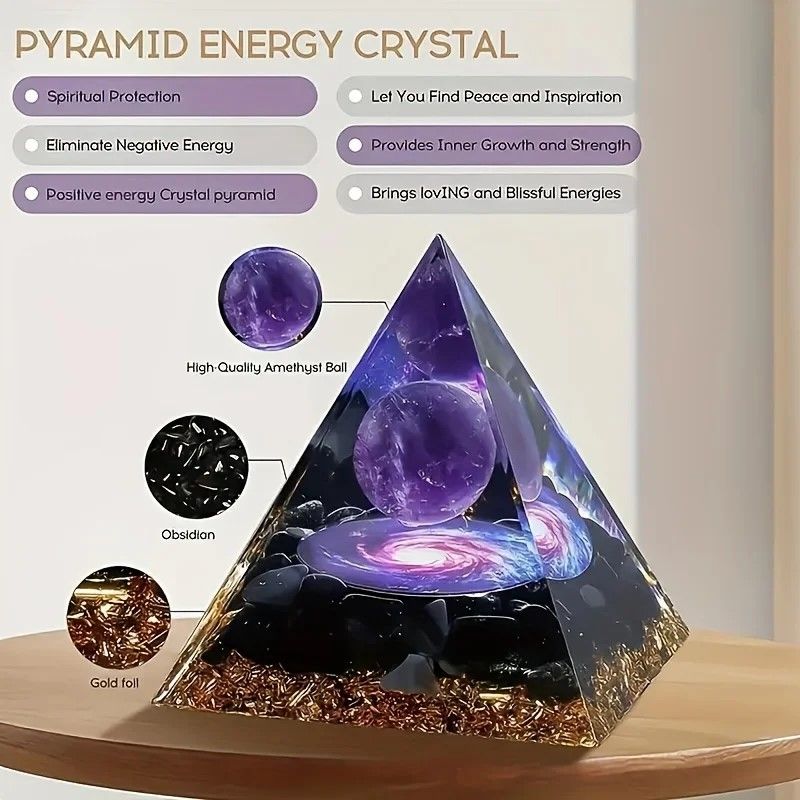 Harmony Sphere Amethyst Pyramid Stress Relief  WealthAttract Crystal Decor 1
