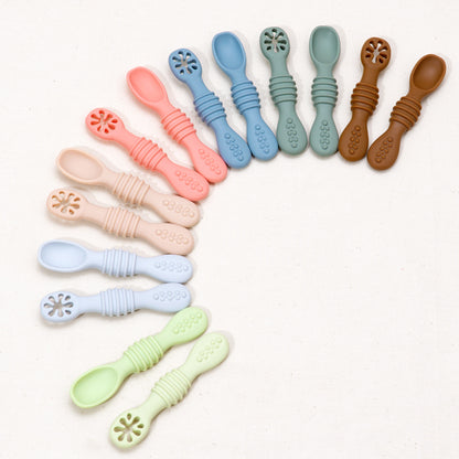 Training Spoon Feeding Tableware, Baby Spoon Fork Set Food, Grade Silicone Sticky Spoon Children Cutlery, Soft Kitchen