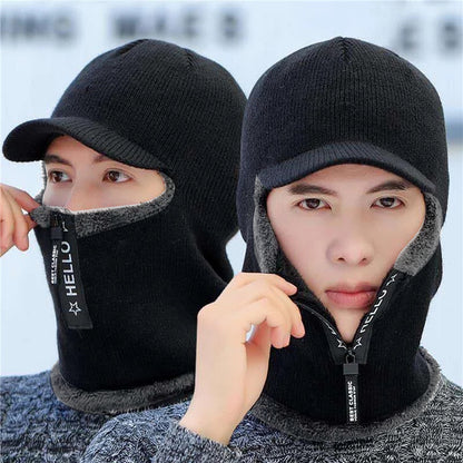 New Men Winter Warm Wool Hat, Warm Thick Knitted Cap, Outdoor Ear Protection Hats, Bicycle Scarf Windproof Visors Cap