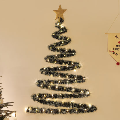 Flocked Christmas Tree, Star Decoration Lights, Pearl Tree Topper, Party Background Wall Arrangement Suitable for Walls