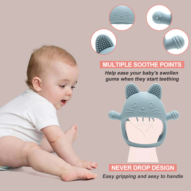 Cute Bunny Design Baby Teething Mittens, Anti Sucking Hand Guard, Food Grade Silicone Glove Chew Toy for Infants