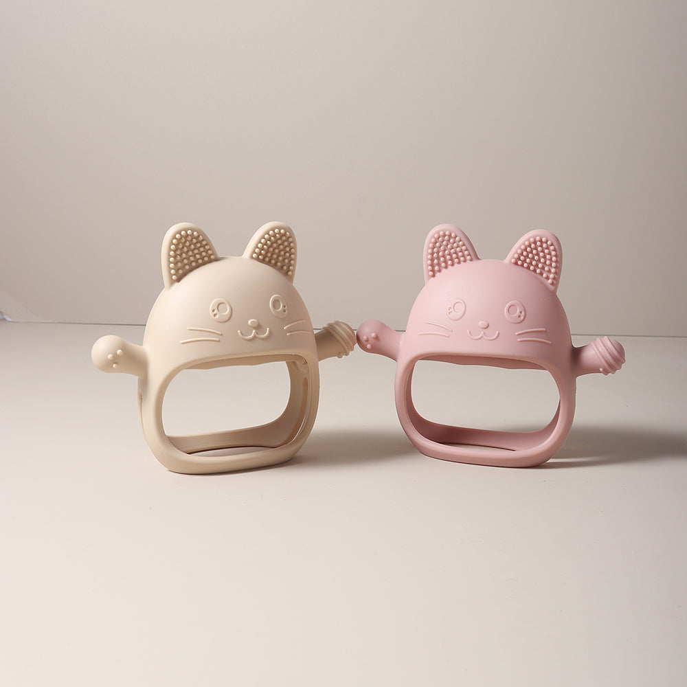 Cute Bunny Design Baby Teething Mittens Anti Sucking Hand Guard Food Grade Silicone Glove Chew Toy  3