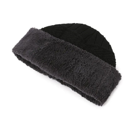 Men Windproof Hat Outdoor Winter Scarf Gloves Three Piece Neckline One Plus Cashmere Insulated Knit 3