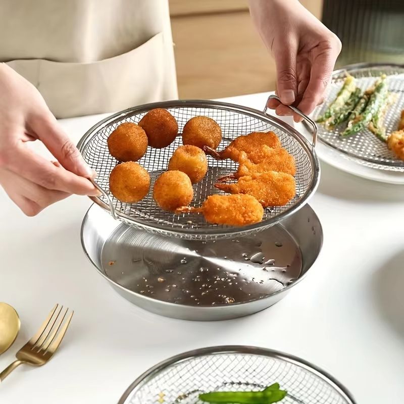 MegaDrain 304Stainless Steel Mesh Filter Tray  Round Basket For Frying And Kitchen Prep 4