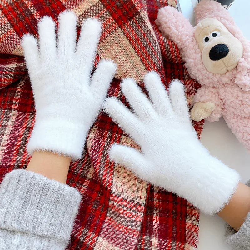 Fashion Winter Gloves, Mink Velvet Five Finger Gloves, Plush Warm Cold Proof Gloves, Women Cycling Outdoors Solid Colour