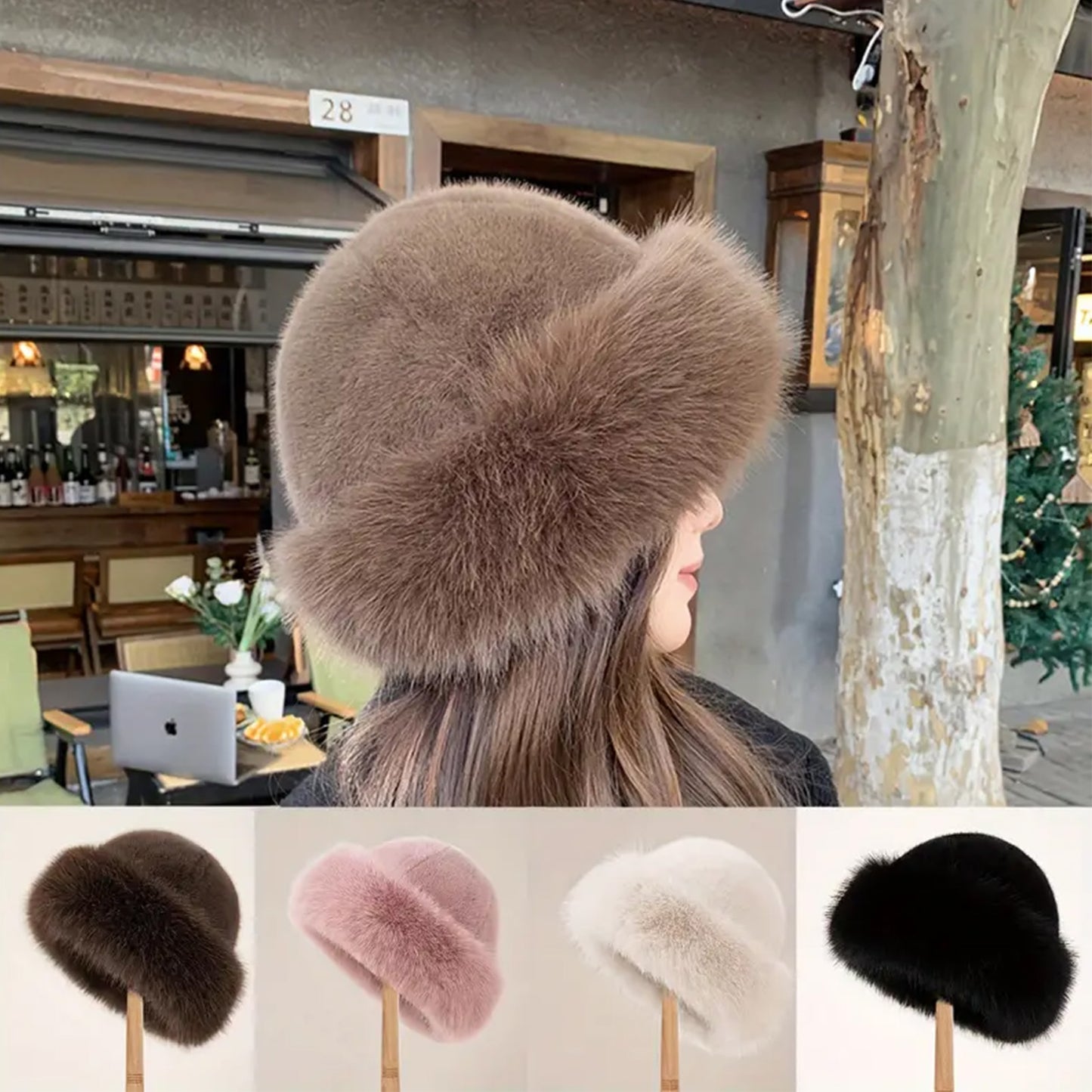 Thicken Plush Warm Fur Hat, Fluffy Beanie Warm Thick Hat, Mongolian Caps for Casual Trips Skiing Sports