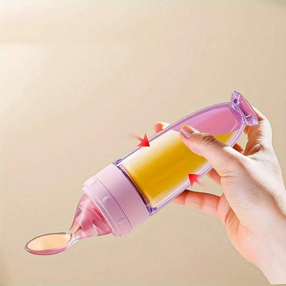 Portable Squeeze Feeding Bottle Soft Spoon Silicone Feeder With Cup Cap Colorful Silicone Baby Bott 1